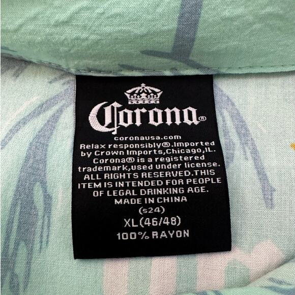 Corona Light Green Hawaiian Novelty Print Short Sleeve Button Down Size XL - Picture 3 of 5